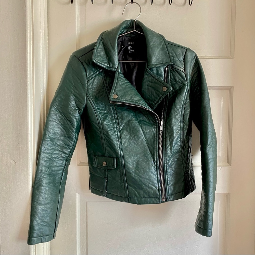 F21 /Forever21 green faux leather jacket - Picture 2 of 7